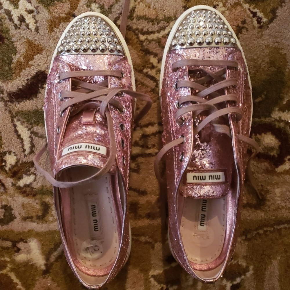MIU MIU Pink glitter toe cap sneakers